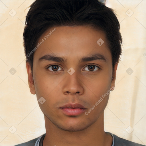 Neutral asian young-adult male with short  brown hair and brown eyes