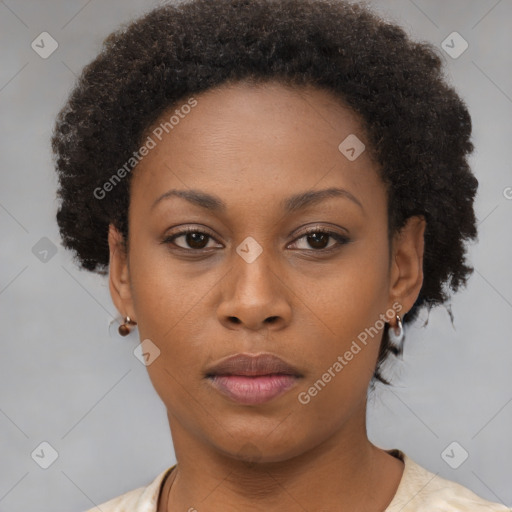 Neutral black young-adult female with short  brown hair and brown eyes