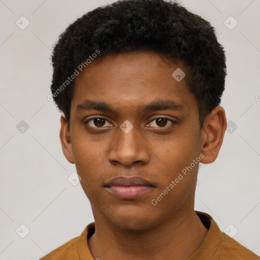 Neutral black young-adult male with short  brown hair and brown eyes