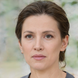 Neutral white adult female with medium  brown hair and brown eyes