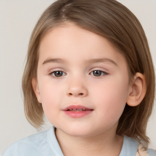 Neutral white child female with medium  brown hair and brown eyes