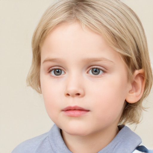 Neutral white child female with medium  brown hair and blue eyes