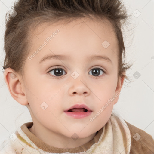 Neutral white child female with short  brown hair and brown eyes