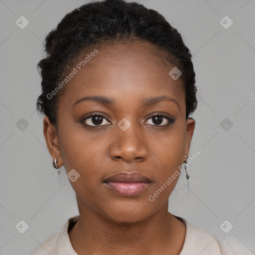 Neutral black young-adult female with short  brown hair and brown eyes