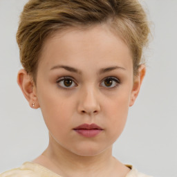 Neutral white young-adult female with short  brown hair and brown eyes