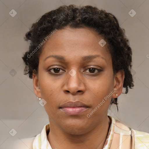 Neutral black young-adult female with short  brown hair and brown eyes