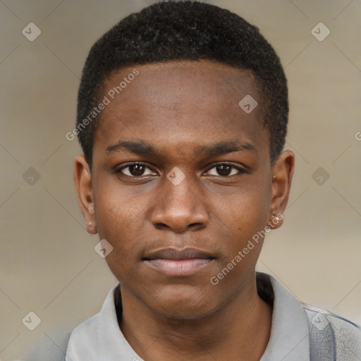 Neutral black young-adult male with short  brown hair and brown eyes