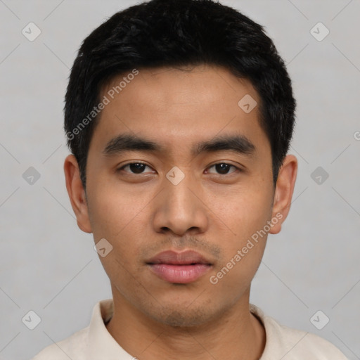 Neutral asian young-adult male with short  black hair and brown eyes