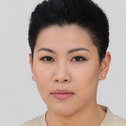 Neutral asian young-adult female with short  black hair and brown eyes