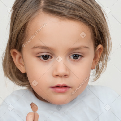 Neutral white child female with medium  brown hair and brown eyes