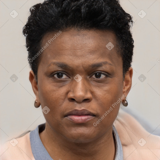 Neutral black young-adult female with short  brown hair and brown eyes