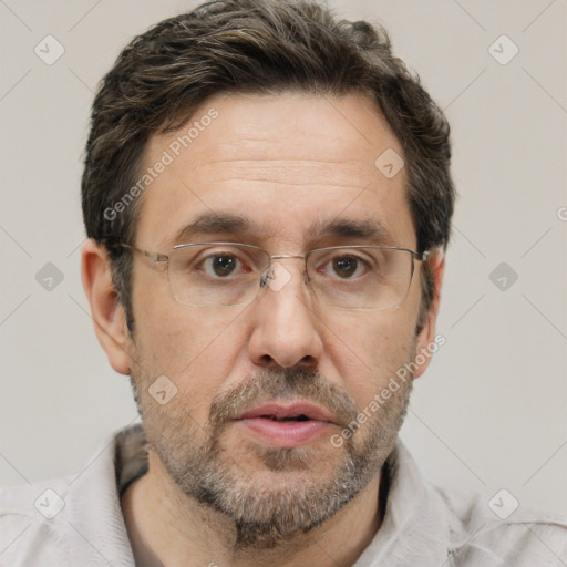 Neutral white adult male with short  brown hair and brown eyes