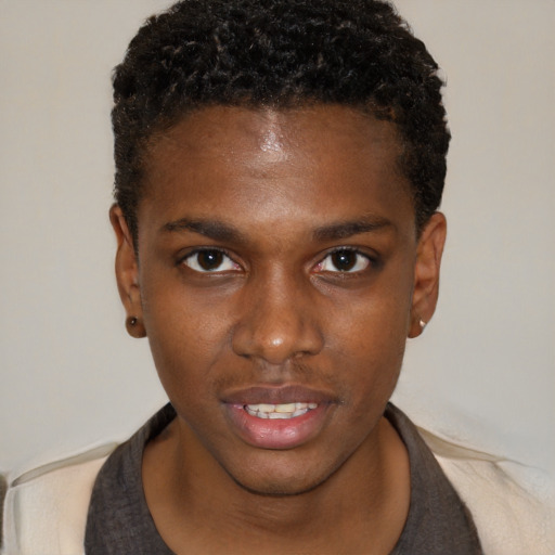 Neutral black young-adult male with short  brown hair and brown eyes