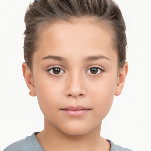 Neutral white child female with short  brown hair and brown eyes