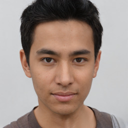 Neutral asian young-adult male with short  brown hair and brown eyes