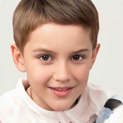 Joyful white child male with short  brown hair and brown eyes