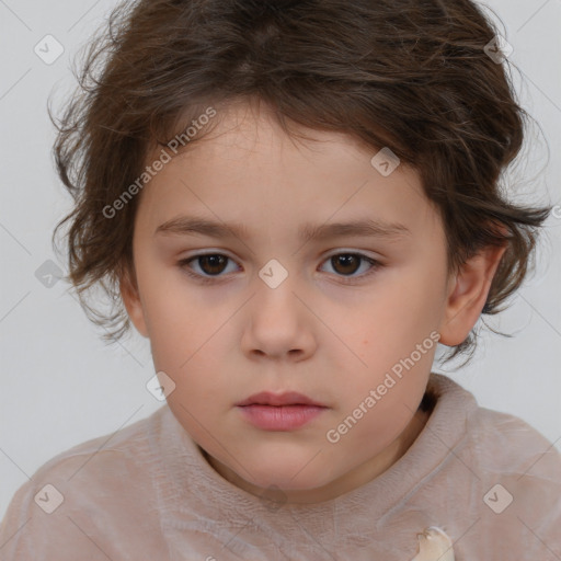 Neutral white child female with short  brown hair and brown eyes