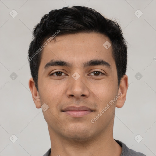 Neutral asian young-adult male with short  black hair and brown eyes