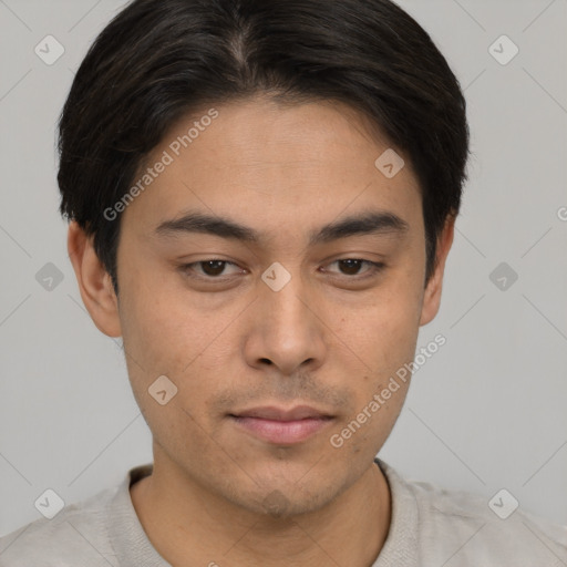 Neutral asian young-adult male with short  brown hair and brown eyes