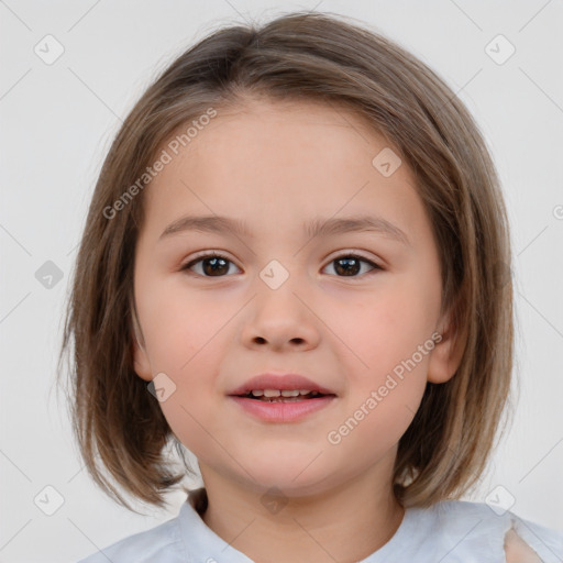 Neutral white child female with medium  brown hair and brown eyes