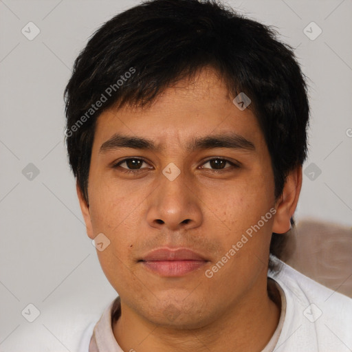 Neutral asian young-adult male with short  black hair and brown eyes