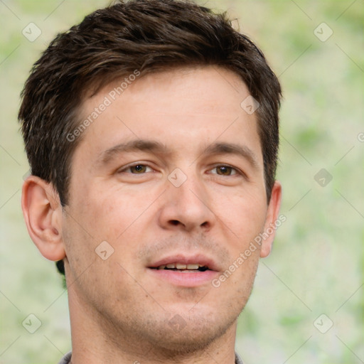 Neutral white adult male with short  brown hair and brown eyes