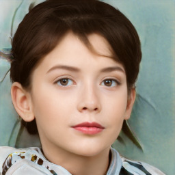 Neutral white child female with short  brown hair and brown eyes