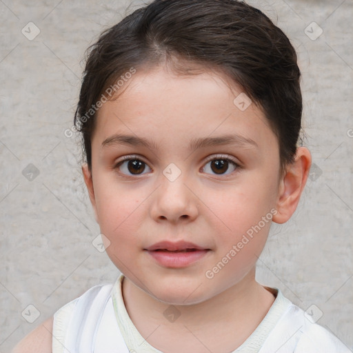 Neutral white child female with short  brown hair and brown eyes