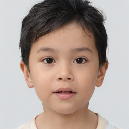 Neutral asian child female with short  brown hair and brown eyes