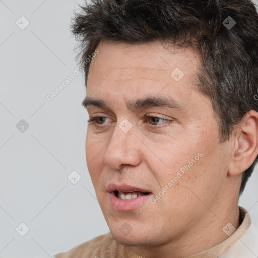 Neutral white adult male with short  brown hair and brown eyes