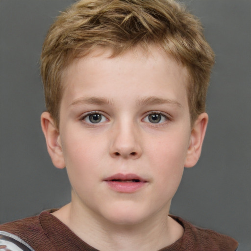 Neutral white child male with short  brown hair and grey eyes