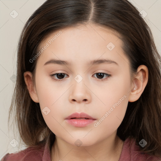 Neutral white child female with long  brown hair and brown eyes