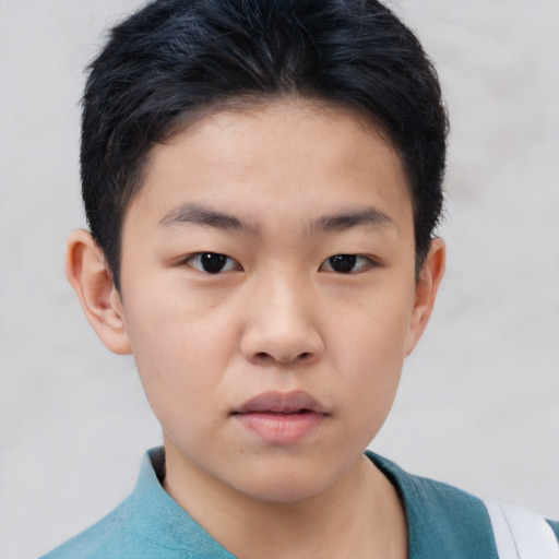 Neutral asian child male with short  brown hair and brown eyes