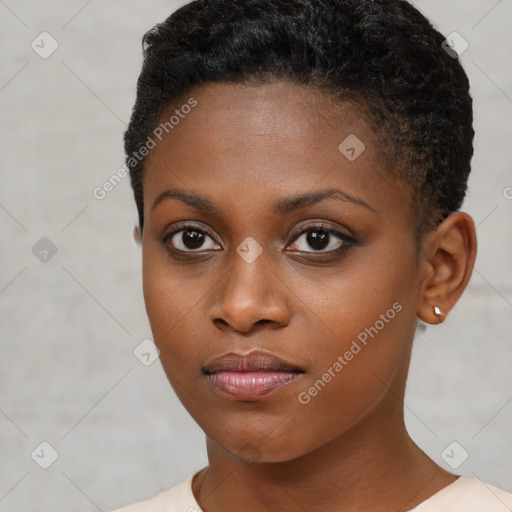 Neutral black young-adult female with short  brown hair and brown eyes