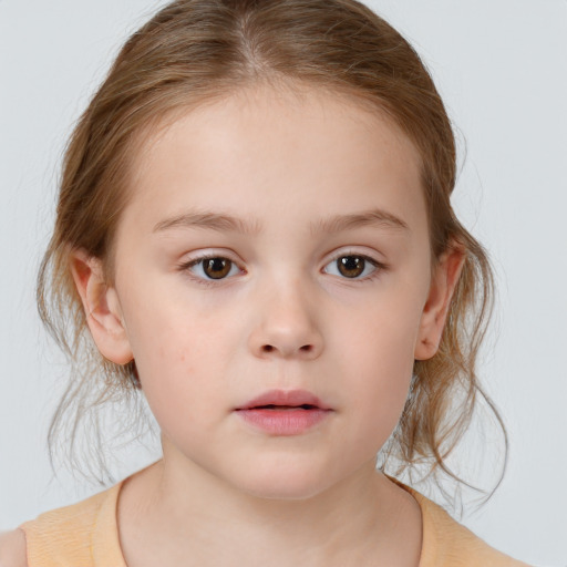 Neutral white child female with medium  brown hair and brown eyes