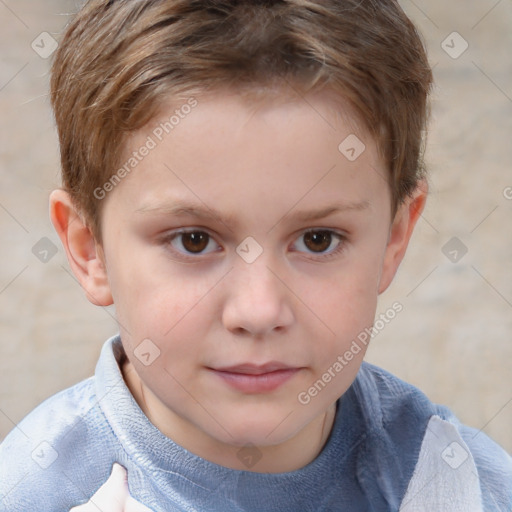 Joyful white child male with short  brown hair and brown eyes