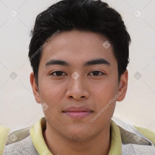 Neutral asian young-adult male with short  brown hair and brown eyes