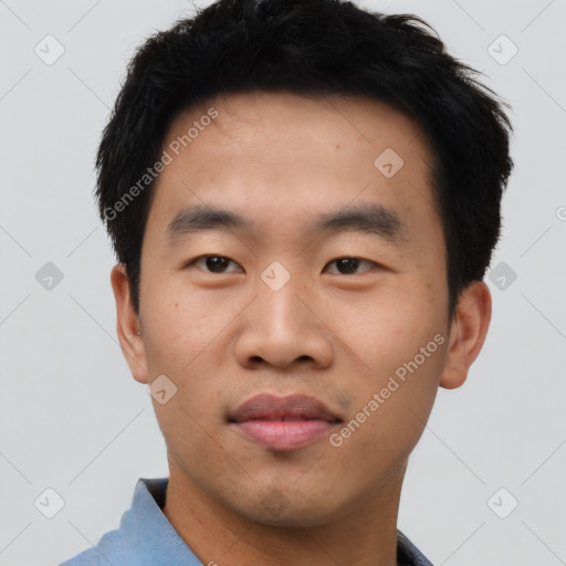 Neutral asian young-adult male with short  brown hair and brown eyes