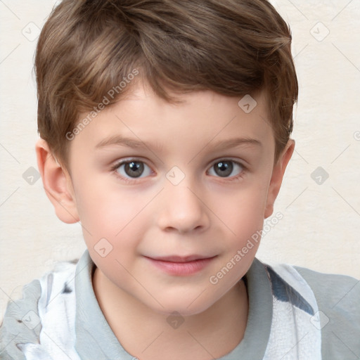 Joyful white child male with short  brown hair and brown eyes