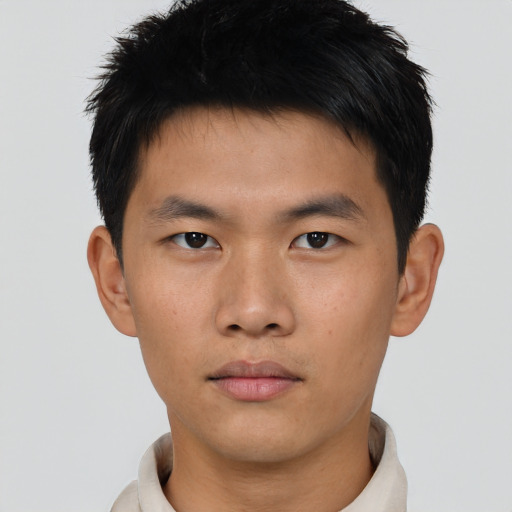 Neutral asian young-adult male with short  black hair and brown eyes