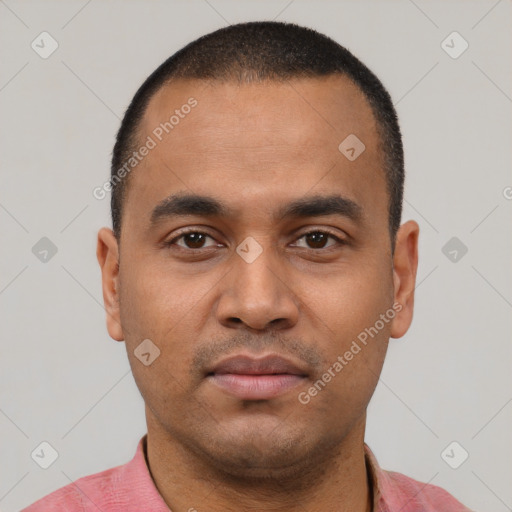 Neutral latino young-adult male with short  brown hair and brown eyes