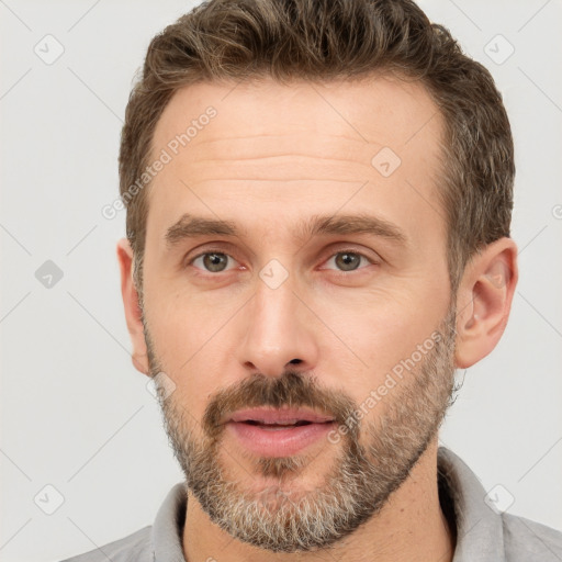 Neutral white adult male with short  brown hair and brown eyes