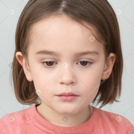 Neutral white child female with medium  brown hair and brown eyes