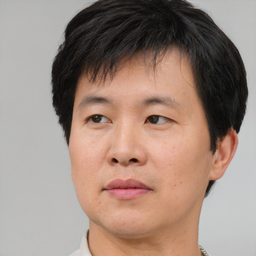 Neutral asian young-adult male with short  brown hair and brown eyes