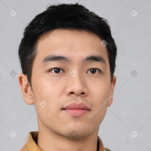 Neutral asian young-adult male with short  brown hair and brown eyes