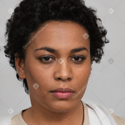 Neutral black young-adult female with short  brown hair and brown eyes