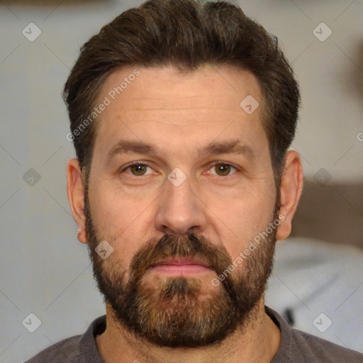 Neutral white adult male with short  brown hair and brown eyes