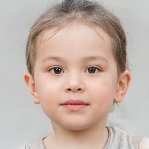 Neutral white child female with short  brown hair and brown eyes