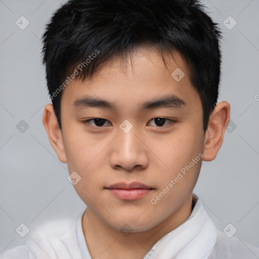 Neutral asian child male with short  brown hair and brown eyes