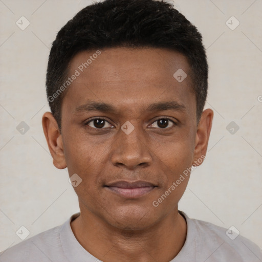 Neutral black young-adult male with short  brown hair and brown eyes
